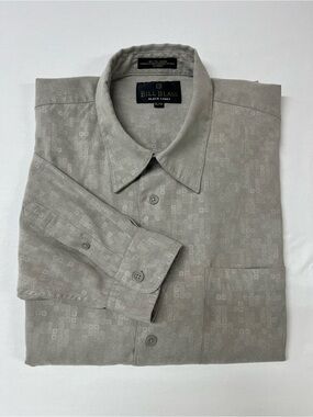 Bill Blass Black Label Gray Geometric Button Down Shirt Mens 18x37 XL 1677